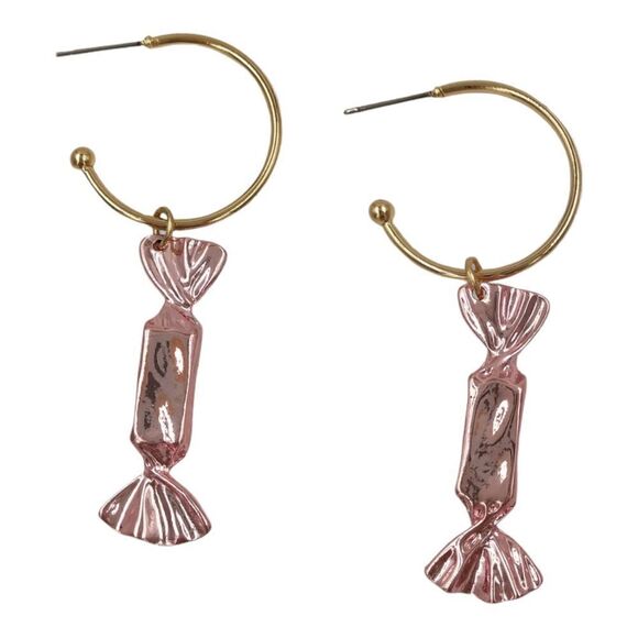 INC International Concepts Gold-Tone Pink Candy Charm C-Hoop Earrings New - Picture 2 of 4